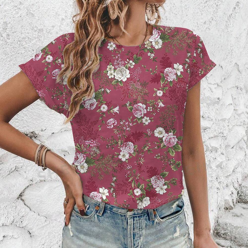 Винтажная элегантная футболка с цветочным принтом 3D, летняя свободная женская футболка, уличная мода, новая футболка с круглым вырезом