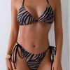 2025 Zebra Stripe Halter Triangle Bikini - Silver Fox