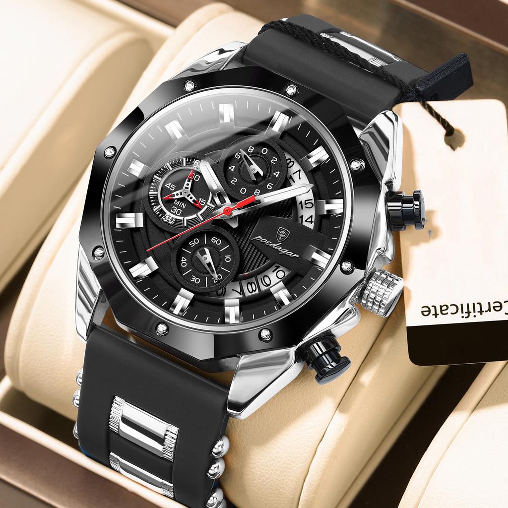 Men's Multifunctional Three Eye Chronograph Calendar Watch Multi Functional Waterproof Luminous Dial Student Fashion Sports Quartz Watch