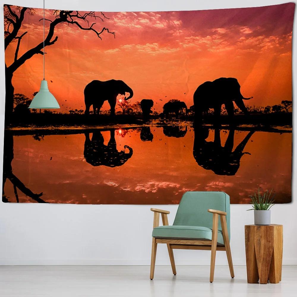 Cheetah Elephant Wildlife Tapestry Office Living Room Tapestry Home Wall Decoration Tapestry