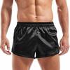 Men Shorts Elastic Waist Mid-rise Versatile Sports Shorts Sexy Side Slits Solid Shiny Satin-like Shorts Daily Wear