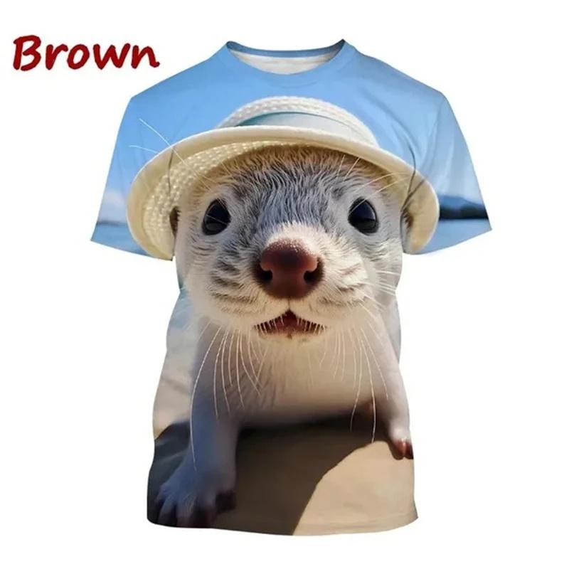 Летняя 3D-печать милых животных Eurasian River Otte футболка Lutra Lutra Графические футболки для мужчин Модные забавные футболки