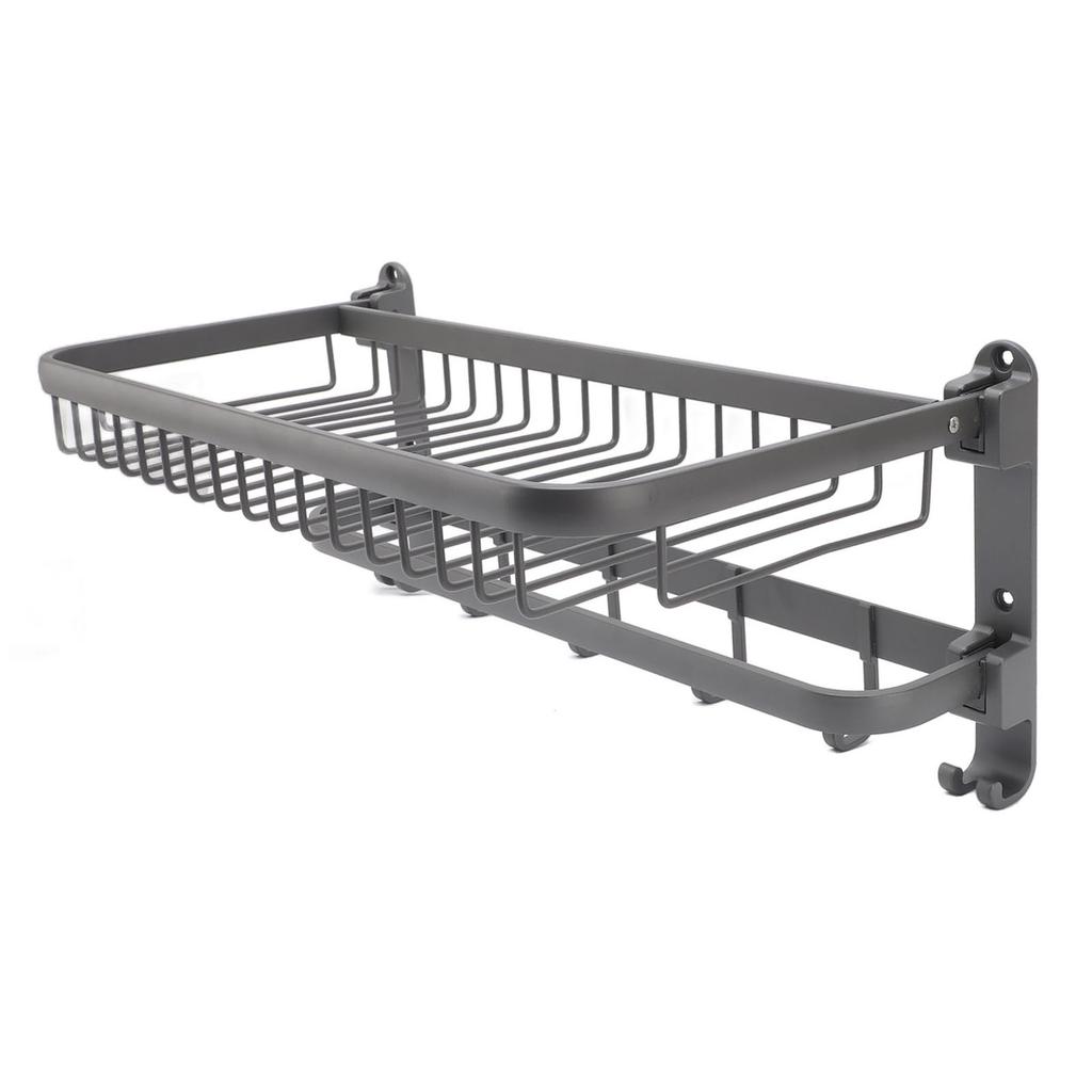 Foldable Towel Shelf with Towel Bars Hooks Punch Free Rust Resistant Space Aluminum Bathroom Towel