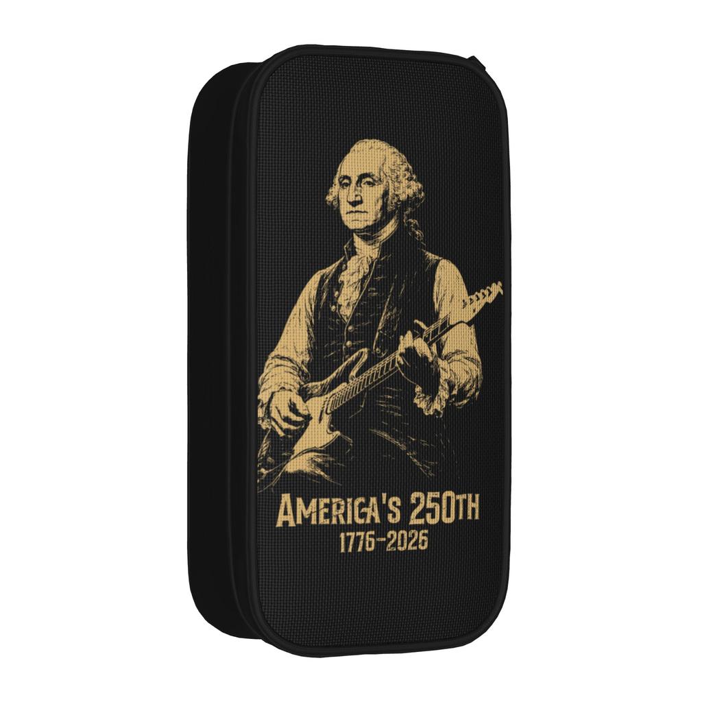 Vintage George Washington Playing Guitar 250 Years America Pencil Cases Pen Holder Bag for Student Office Gifts Pencilcases