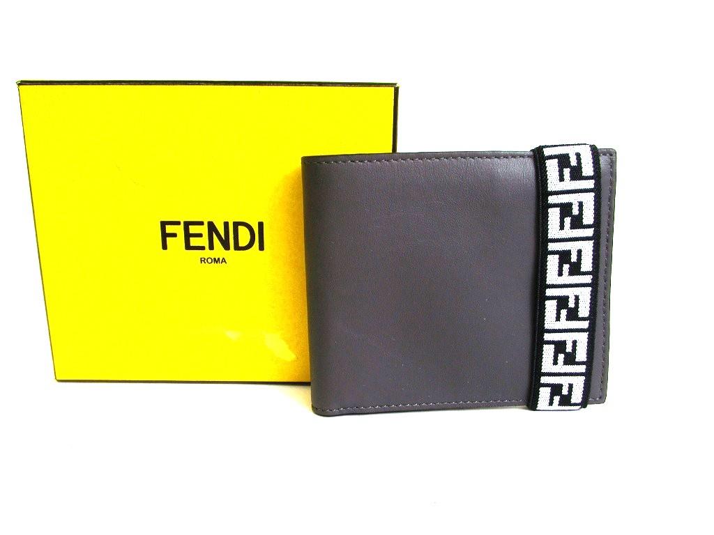 Authentic FENDI Gray Red Leather Bifold Bil Wallet Compact Wallet #b175 Certified - Refurbished