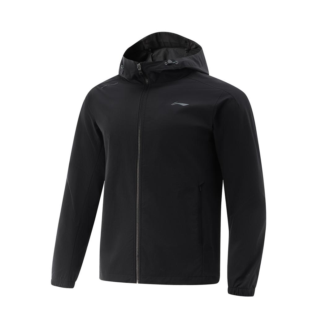 Li Ning Comfortable Simple Versatile Hooded Zipper Solid Color Sports Jacket Men Jackets Black AFDV675-6