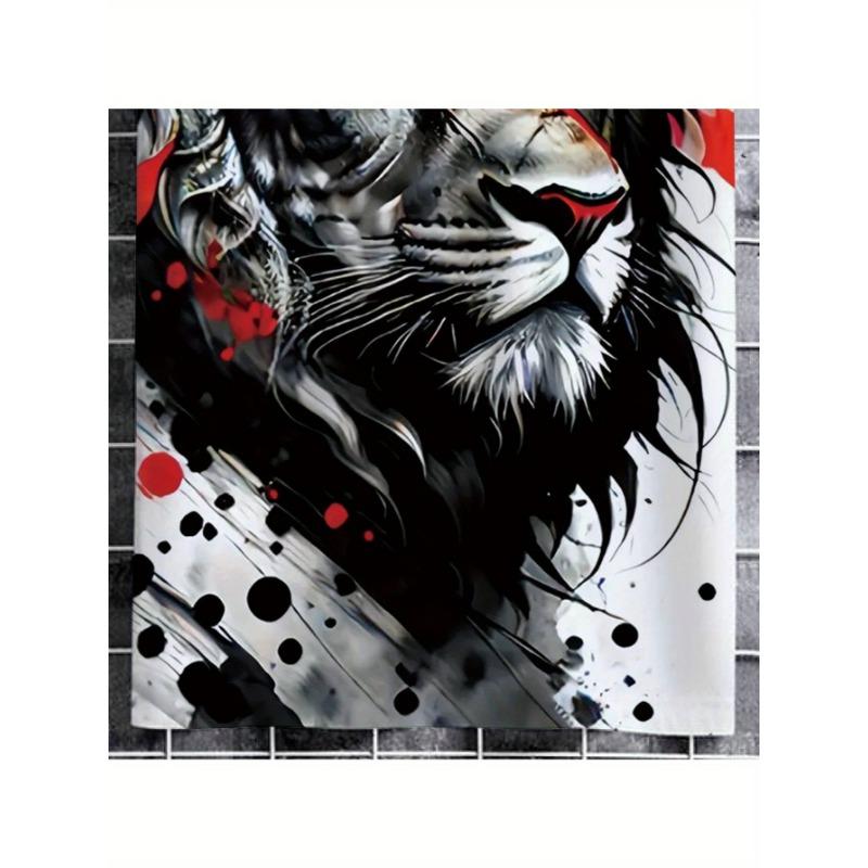 Men's Abstract Ink Lion 3D Printed T-Shirt Cool Red Eyes Animal Graphic Tee Casual White Short Sleeve Crewneck Top Hip Hop Streetwear Summer Clothing
