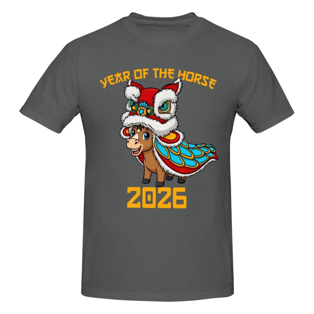 Unisex Year Of The Horse Lion Dance Chinese Lunar New Year 2026 Awesome T Shirt Streetwear Plus Size Cotton Sleeve Tshirt Unisex