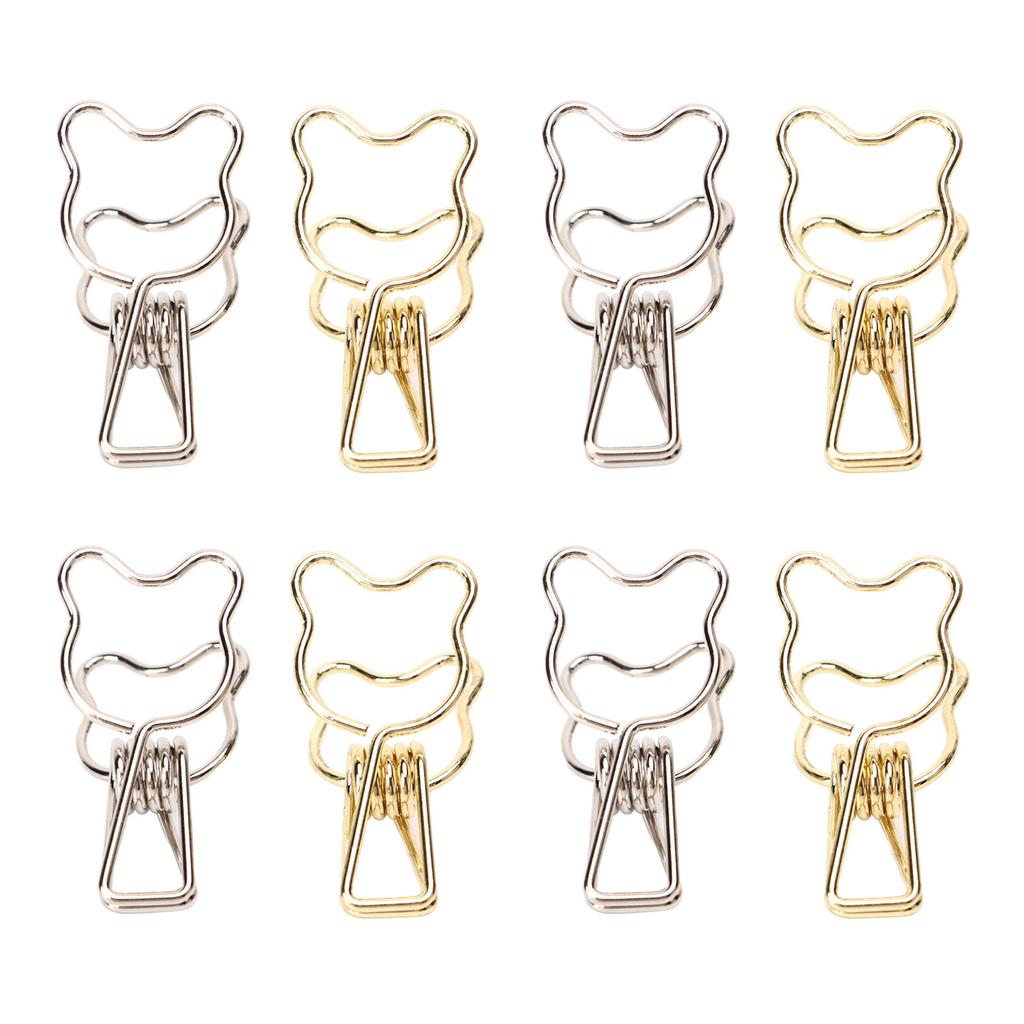 100 шт. клипсы золотые серебряные в форме милого медведя с сильной силой зажима металлические полые длинные хвостовые клипсы