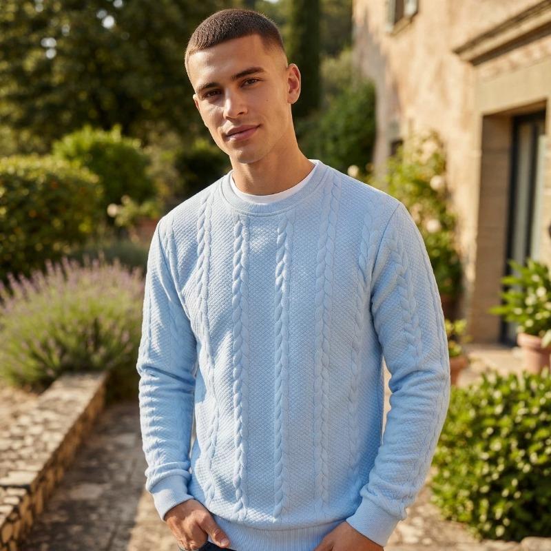 Men Casual Comfortable Long Sleeve Crew Neck Jacquard Pullover Sweatshirt