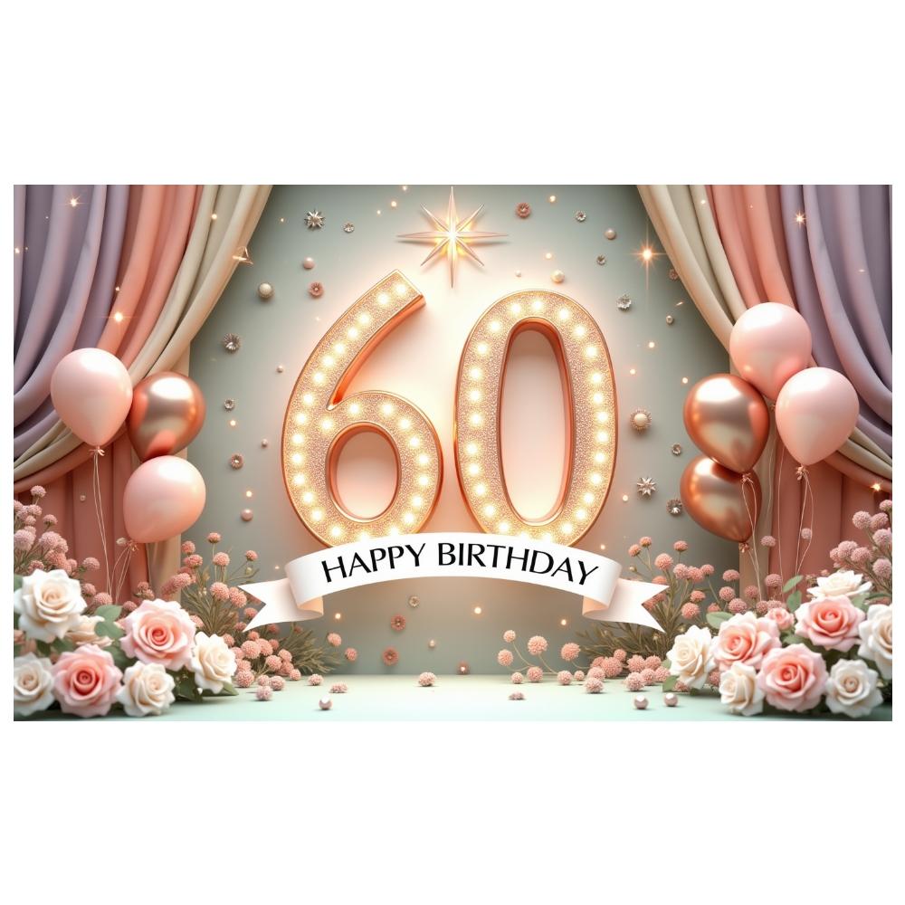 Баннер для празднования дня рождения Тема 60-летия Счастливого 60-летия Баннер с блестящими украшениями Для домашней вечеринки Фотосессии