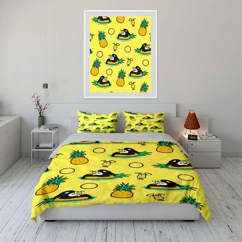 Penguin Pineapple Fun Decor Bedding Duvet Cover Set Duvet Cover Pillowcases (1 * Duvet Cover 2 * Pillowcases, without duvet insert)
