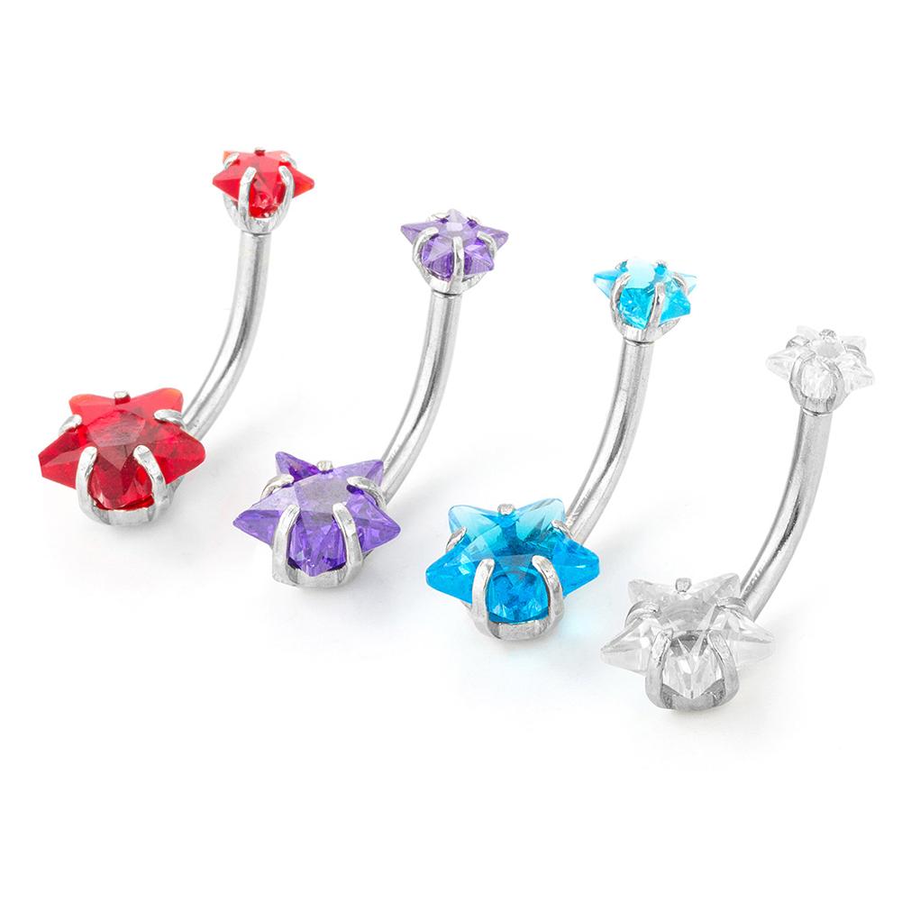 Colorful Pentagram Zircon Stainless Steel Navel Nail Charming Star Shape Crystal Navel Belly Ring Women Body Piercing Jewelry
