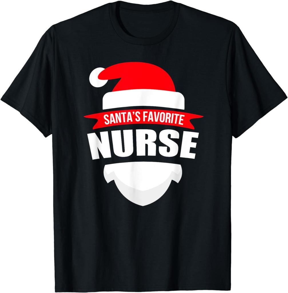 2025 Santa's Favorite Nurse T-Shirt Funny Christmas Shirt Short Sleeve T-Shirt Cotton Harajuku Style Unisex Fashion Casual Tops