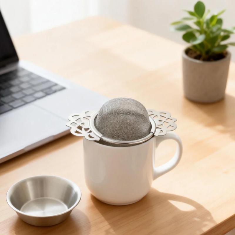 Stainless Steel Tea Strainer Dual Handles Lace Accent Reusable Fine Mesh Filter for Loose Leaf Brew at Home or Cafe