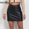 Женская короткая юбка из искусственной кожи, модная кожаная юбка с V-образным вырезом и открытой молнией на пупке, платье-халтер