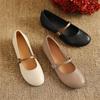 Модная новая весенне-летняя обувь Мэри Джейн, туфли из натуральной кожи для женщин, модные туфли-лодочки с круглым носком и неглубоким вырезом, на толстом каблуке, бежевые