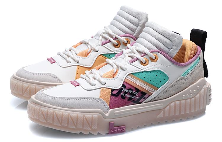 Li Ning 001 Разблокировать Скользкие, Износостойкие, Легкие Низкие Скейтбордические Кроссовки Женские Бело-Фиолетовые AGCQ232-4