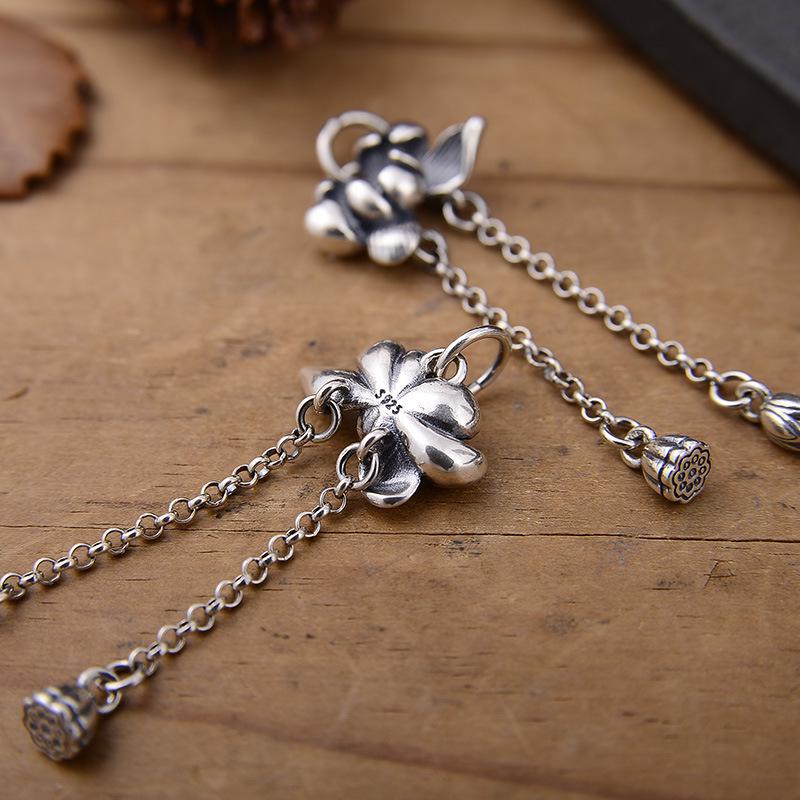 S925 Sterling Silver Lotus Tassel Pendant with Seedpod - Joyful Jewelry DIY Bracelet Component