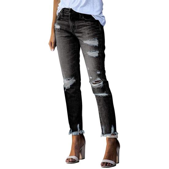Женские узкие рваные джинсы средней посадки с потертостями и карманами, эластичные облегающие джинсовые брюки
