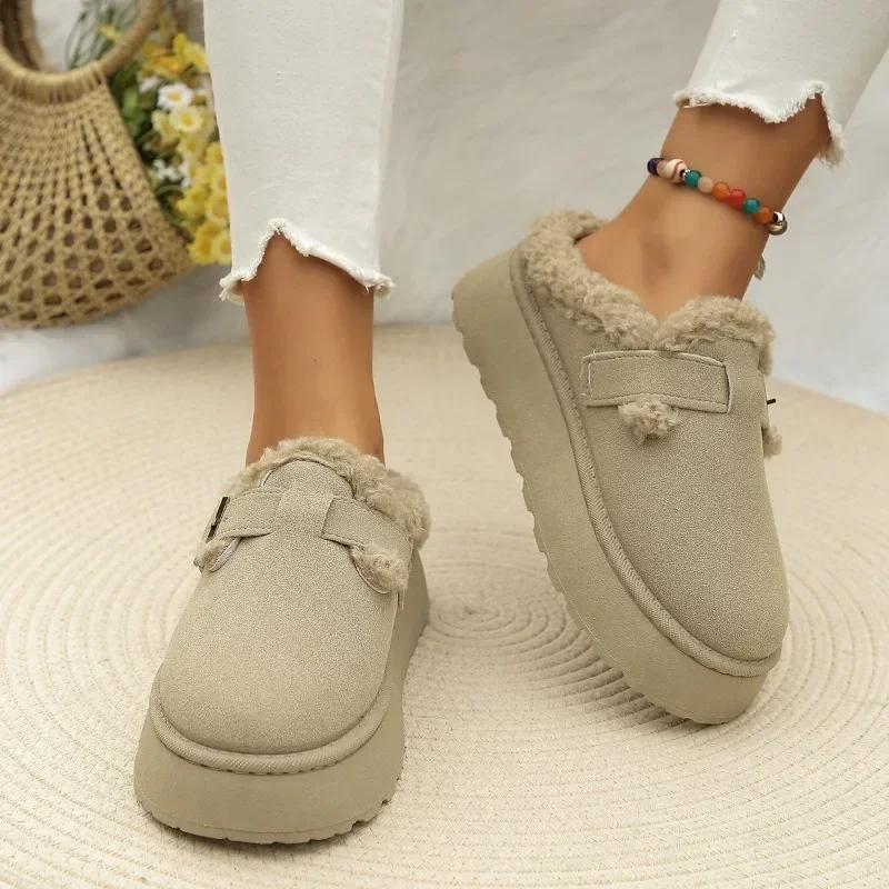 Fashion 2024 New Womens Plush Slippers Winter Solid Color Warm and Comfortable Thick-soled Snow Boots Imitation Suede Casual Ankle Boots