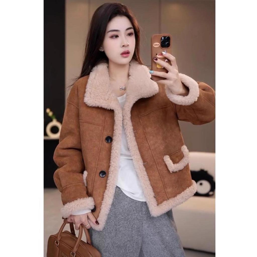 2024 Women's Reversible Leather & Fur Lambswool Coat – Fashionable Winter Jacket