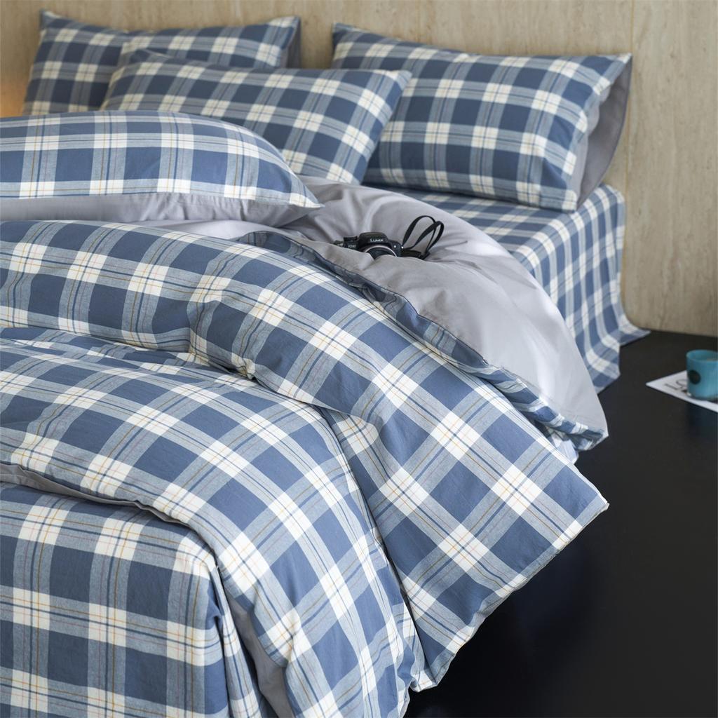 Sleepy grid cotton yarn dyed pure cotton washed cotton single duvet cover