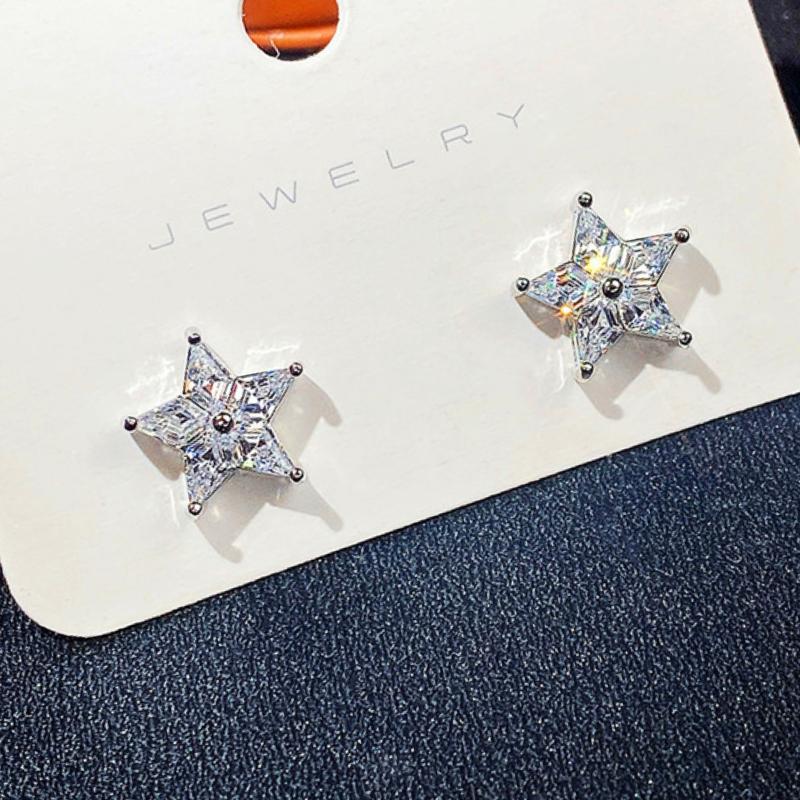 CAOSHI Cute Girl's Star Pierced Earrings Dazzling Zirconia Silver Color Jewelry Ear Stud Trendy Women Versatile Ear Accessories