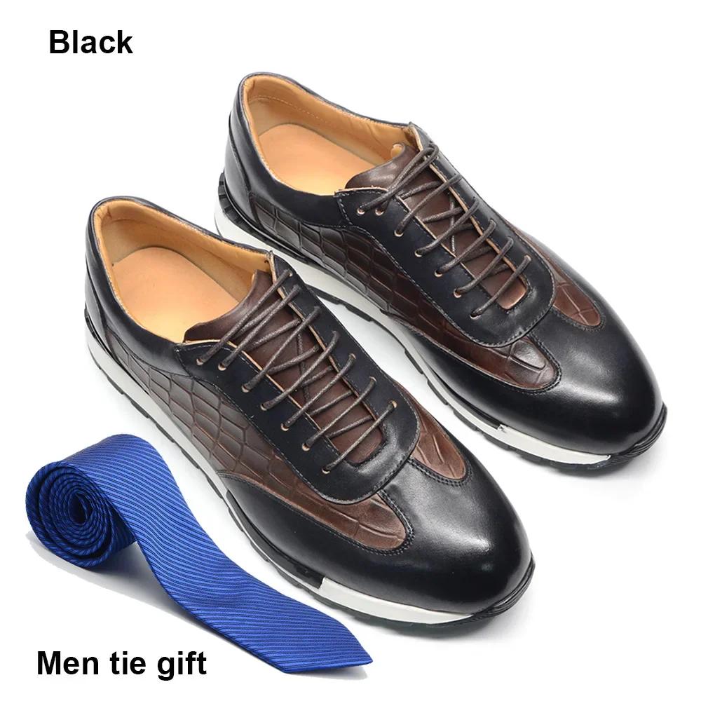 Роскошные Мужские Оксфордские Кроссовки Business Casual из Натуральной Коровьей Кожи Весна Осень с Узором под Крокодила Противоскользящая Обувь