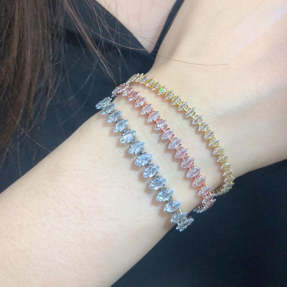 Eye Shape CZ Tennis Bracelets on Hand Kpop Gold Color Adjustable Iced Out Chain Zircon Bangle for Women Friend Gift Jewelry 2024