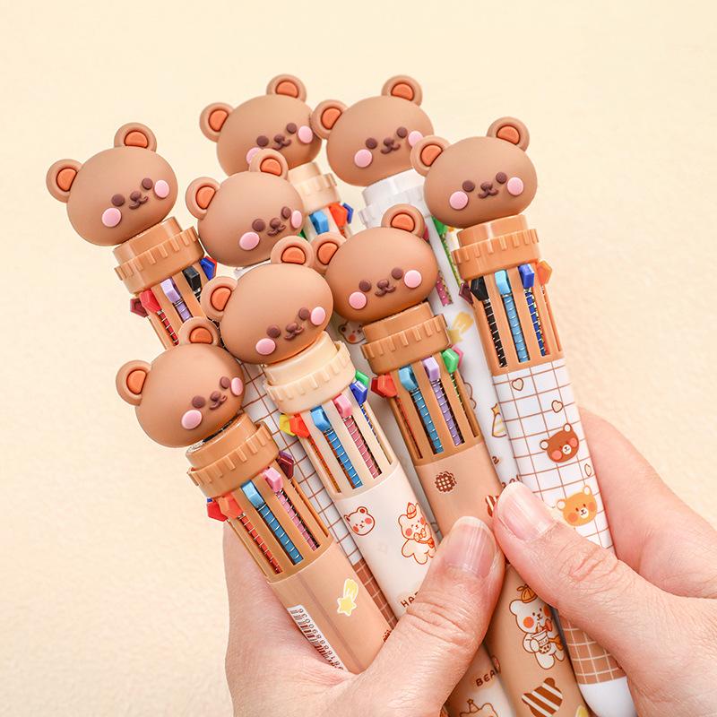 10 Colors Ballpoint Pen Cartoon Bear 0.5Mm Colorful Ink Gel Pens Silicone Kawaii Pens School Office Supplies Korean Stationery