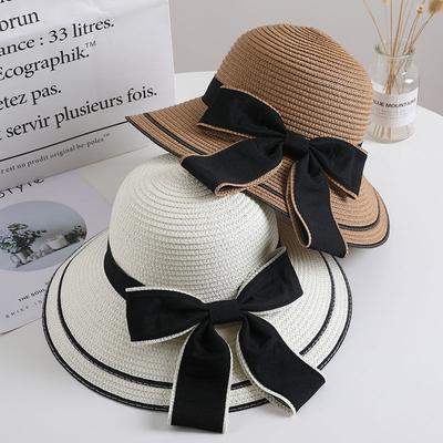 Летние путешествия, солнцезащитная шляпа, шляпа Bow Grass, корейская версия, пляжный пляж, повседневная шляпа, шляпа, шляпа рыбака