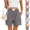 Женские летние повседневные клетчатые шорты-боксеры с карманами, пляжные шорты