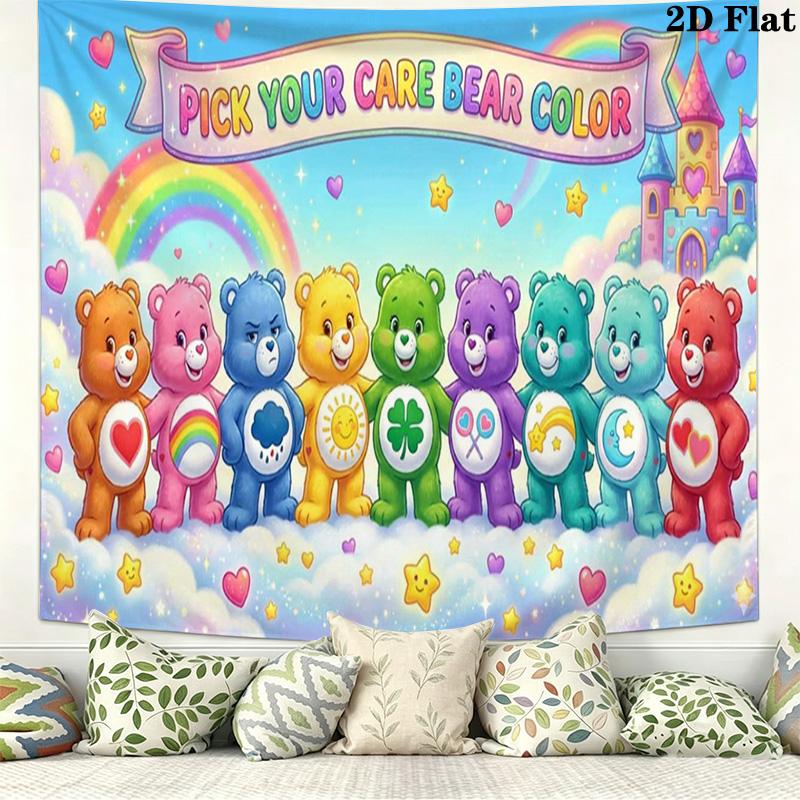 Cartoon Care bears Wall Tapestry Aesthetic Wall Hanging Printed Fabric Blanket Decorative Tapestries for Bedroom Living Room Home Decor