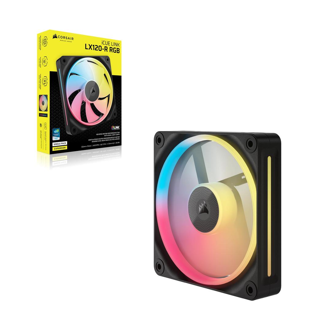 CORSAIR iCUE LINK RGB Expansion Kit 120mm PWM PC Case Fan Dual Light Loop Single Pack Black LX120-R CO-9051049-WW
