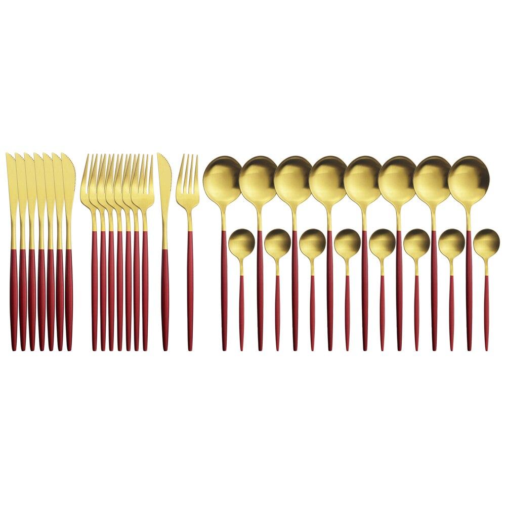 32Pcs Gold Dinnerware Stainless Steel Cutlery Set Knives Fork Tea Spoon Dinner Silverware Set Service 8 Kitchen Tableware Gift Set