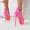 Aphixta Baby Pink 2cm Belt Buckle Pimp Party Disco Dance Pumps Women 5.5cm Platform 16cm High Thin Heels Shoes Super Big Size 50