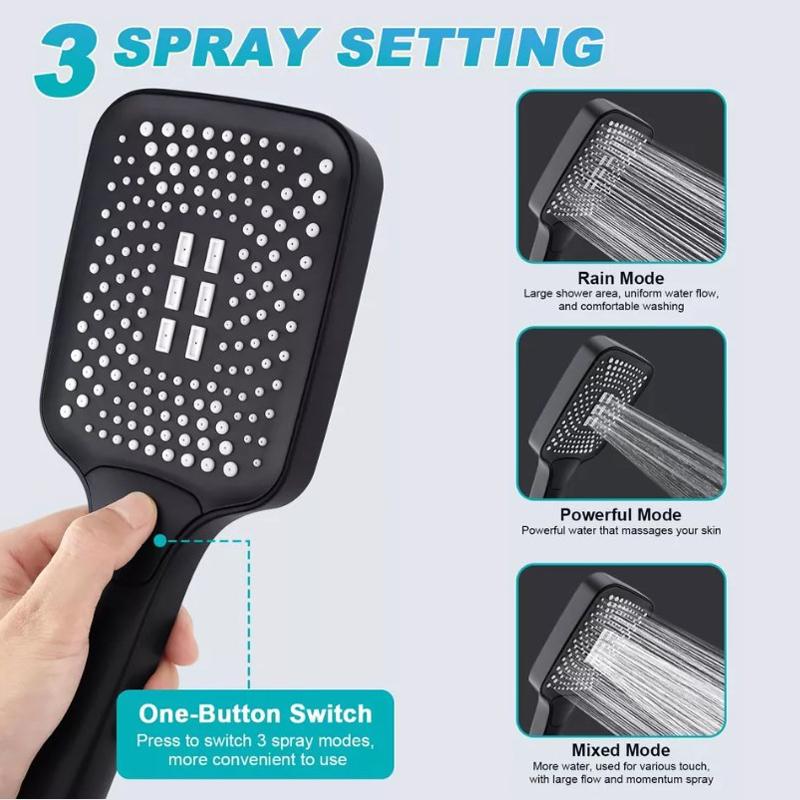Modern Square Shower Head High Flow 4 Spray Pattern Handheld Shower Universal