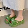 Muffin Platform Slippers Female Summer New Bow Fairy Wind Heightened Fashion Word Beach Cool Slippers Female