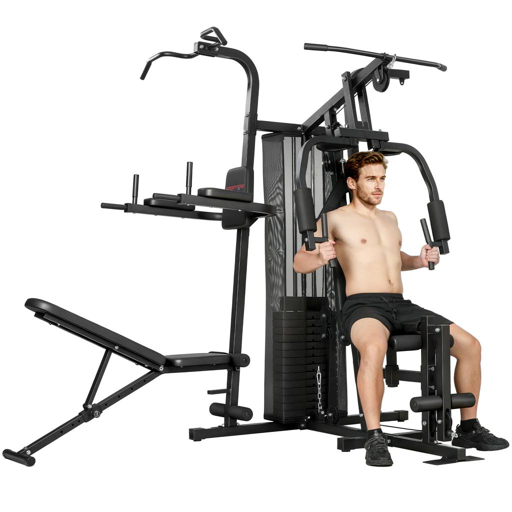 Multifunctional Training Station, Home Fitness Machine for Over 10 Exercises, Weights, Adjustable Fitness Bench, Black