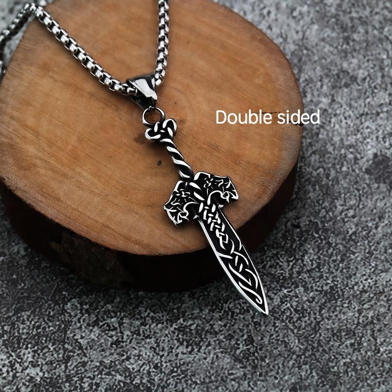Mens Stainless Steel Viking Dagger Knot Amulet Sword Pendant Necklace Men
