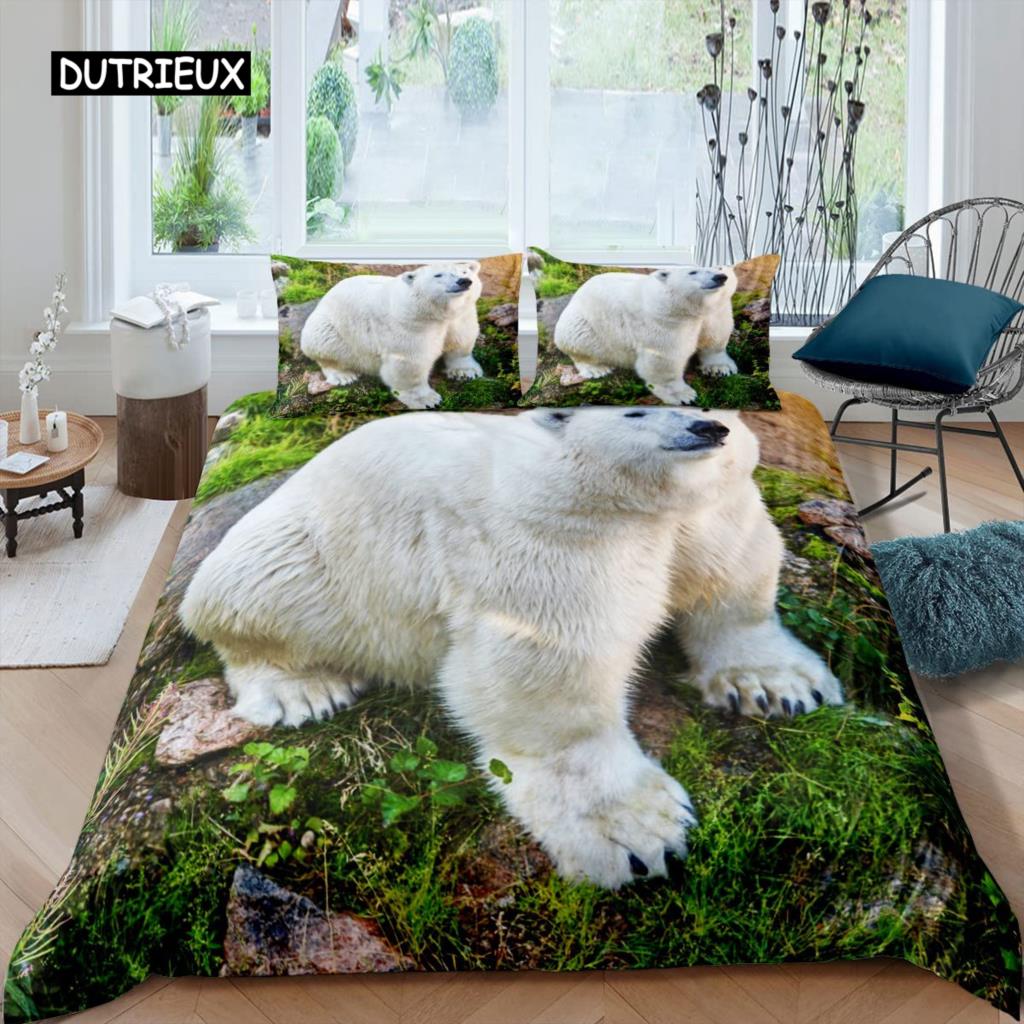 Белый медведь пододеяльник комплект постельного белья размера Queen Белый медведь с рисунком животных пододеяльник с принтом медведя для взрослых подростков детей