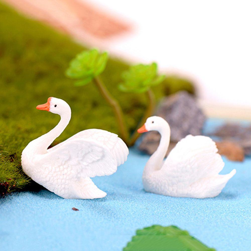 2PCS/Set Crafts Statue Micro Landscape Goose Model Swan Figurine Home Decor Miniature Animal