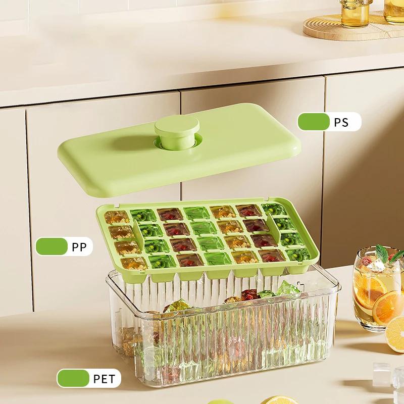 28 Grids Ice Cube Mold Press Ice Tray Bucket Multifunctional Ice Maker with One-touch To Release Portable Ice Box Ice Cube Tray