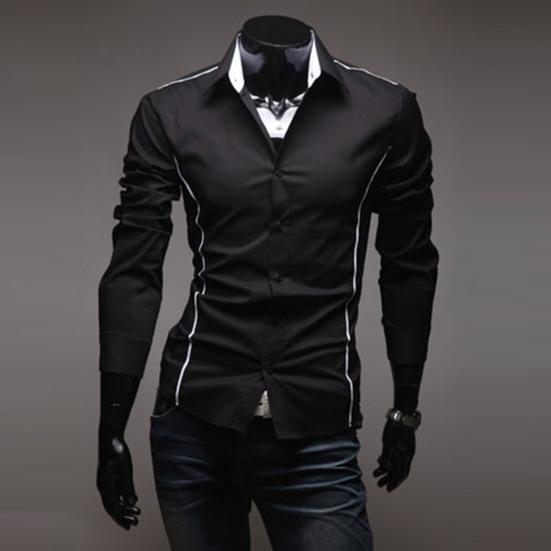 Men Shirt Contrast Colors Turn-down Collar Single-breasted Slim Spring Shirt for Work