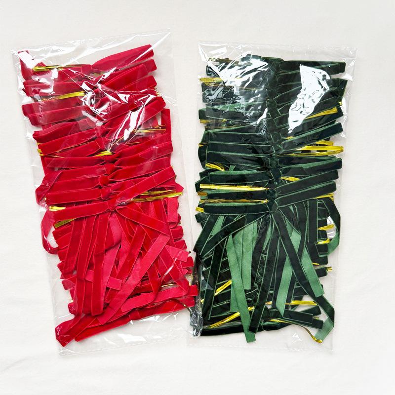 24pcs Velvet Christmas Tree Bows Decoration Red Christmas Ribbon Bows DIY Handmade Xmas Gift Accessories Ornaments