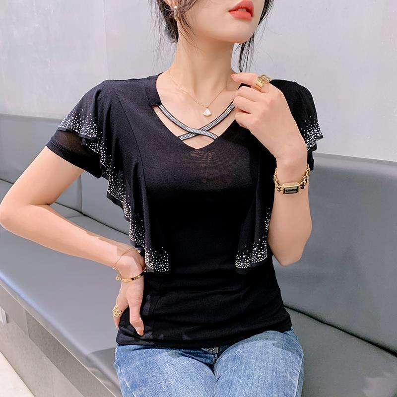 Весна 2025 Мода Сетка Ажурный Волан Длинный Рукав Женский Топ