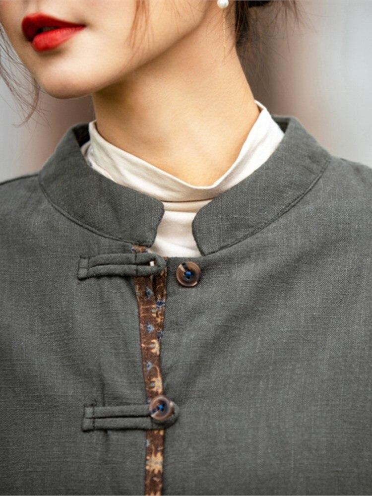 Johnature Женские льняные парки в китайском стиле с длинными рукавами и пуговицами, однотонные пальто, зимние винтажные теплые парки для женщин