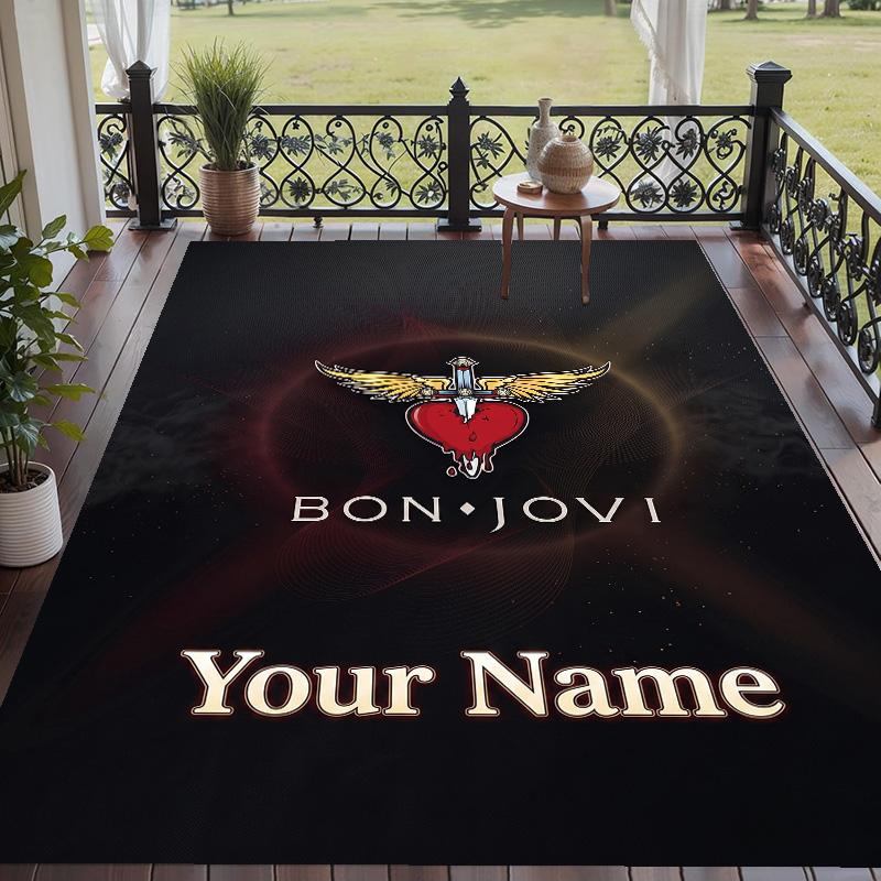 Custom Text Printed Rug Bon Jovi Non Slip Floor Carpet For Home Room Decor