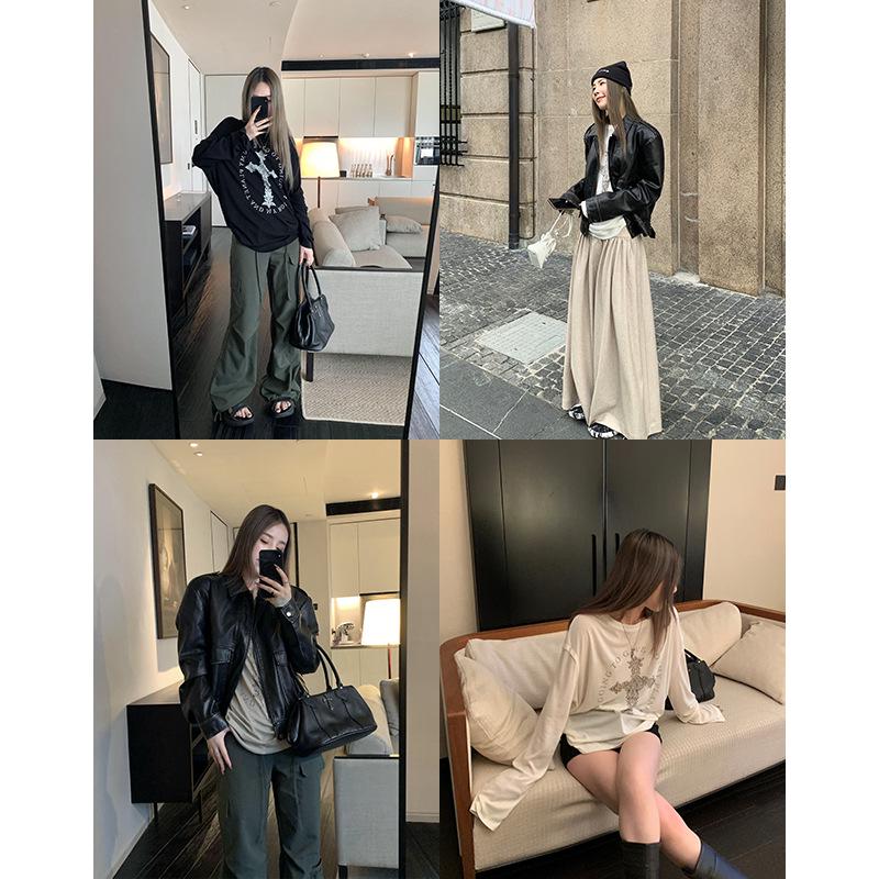 2024 Summer Women's Loose Long Sleeve Printed Drapey T-Shirt